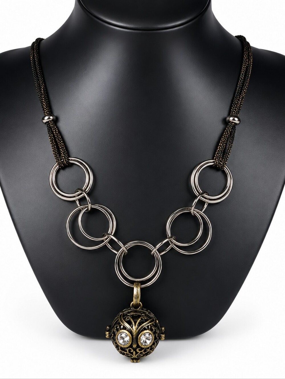 Vintage Owl‎ Locket Necklace – New Chain – Statement Pendant